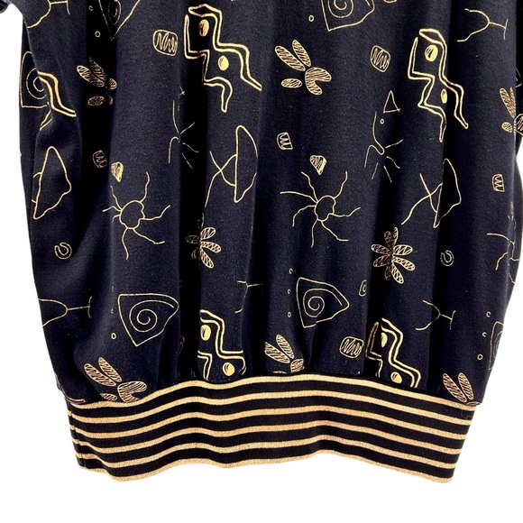 Vintage Adolfo Sport Womens Abstract Print Metallic Gold Top Size XL Black Artsy - Picture 8 of 15